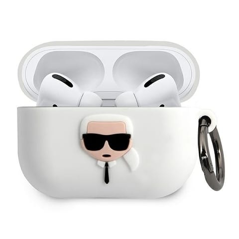 ⁨Karl Lagerfeld KLACAPSILGLWH AirPods Pro cover biały/white Silicone Ikonik⁩ w sklepie Wasserman.eu