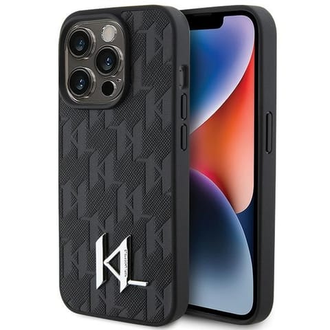 ⁨Karl Lagerfeld KLHCP15LPKLPKLK iPhone 15Pro 6.1" czarny/black hardcase Leather Monogram Hot Stamp Metal Logo⁩ w sklepie Wasserman.eu