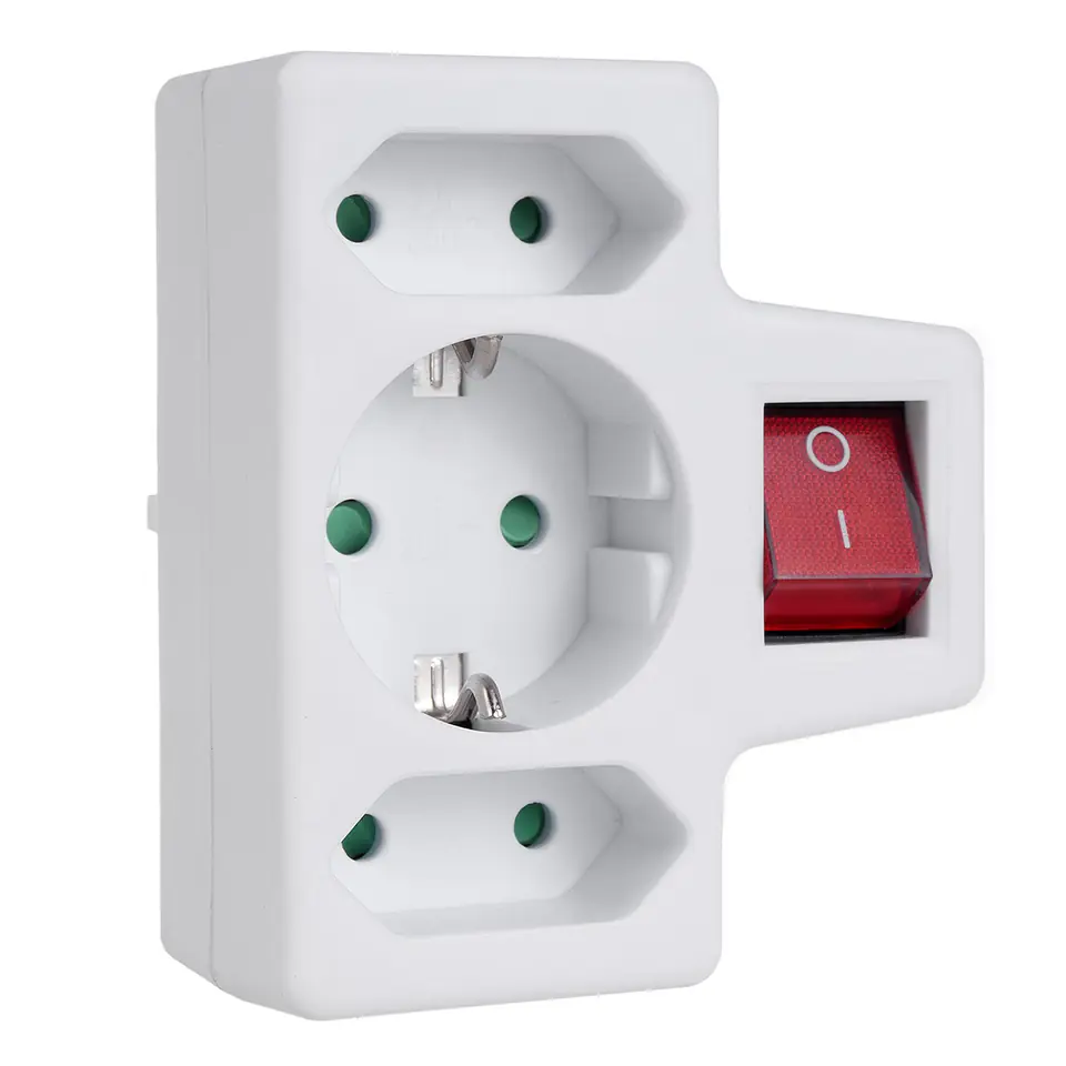 ⁨Gniazdko prądowe Maclean, potrójne, z wyłącznikiem, 1x16A, 2x2.5A, wersja niemiecka, MCE215⁩ w sklepie Wasserman.eu