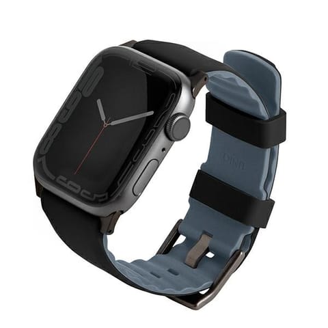 ⁨UNIQ pasek Linus Apple Watch Series 1/2/3/4/5/6/7/8/9/SE/SE2/Ultra/Ultra 2 42/44/45/49mm. Airosoft Silicone czarny/midnight black⁩ w sklepie Wasserman.eu