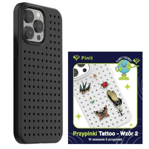 ⁨Zestaw Etui Pinit Dynamic + Tattoo Pin iPhone 14 Pro Max 6.7" czarny/black wzór 2⁩ w sklepie Wasserman.eu