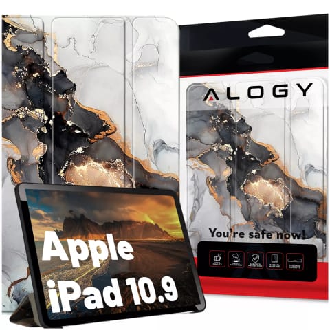 ⁨Etui do Apple iPad 10.9 gen 10 2022 obudowa na tablet Alogy Book Case Cloudy Marble Marmur⁩ w sklepie Wasserman.eu