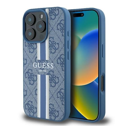 ⁨Guess GUHMP16LP4RPSB iPhone 16 Pro 6.3" niebieski/blue hardcase 4G Printed Stripes MagSafe⁩ w sklepie Wasserman.eu