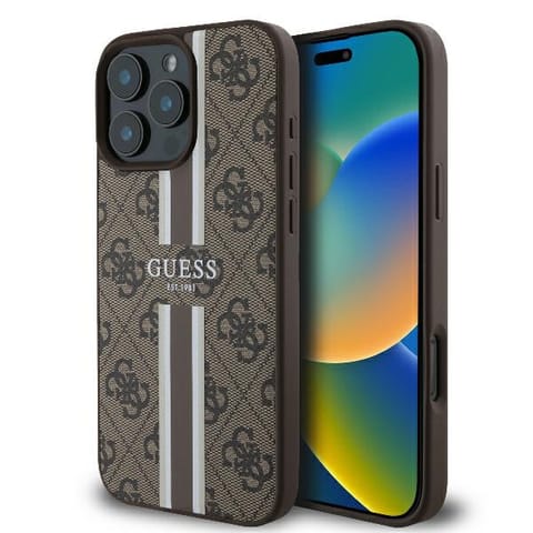 ⁨Guess GUHMP16LP4RPSW iPhone 16 Pro 6.3" brązowy/brown hardcase 4G Printed Stripes MagSafe⁩ w sklepie Wasserman.eu