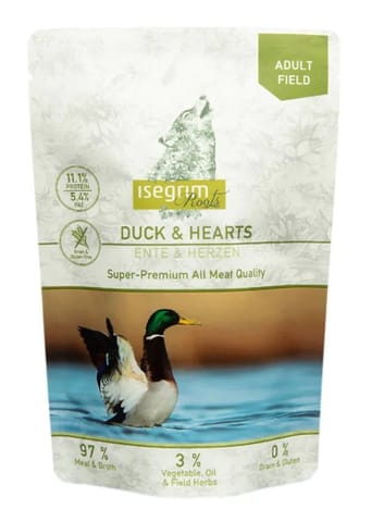 ⁨ISEGRIM Adult Duck with chicken hearts - wet dog food - 410g⁩ at Wasserman.eu