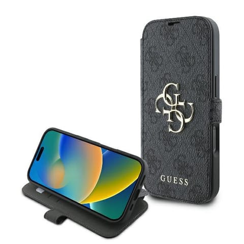 ⁨Guess GUBKP16L4GMGGR iPhone 16 Pro 6.3" czarny/black book 4G Metal Logo⁩ w sklepie Wasserman.eu