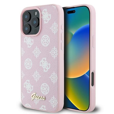 ⁨Guess GUHMP16LPGPYSP iPhone 16 Pro 6.3" różowy/pink hardcase Peony Script Logo MagSafe⁩ w sklepie Wasserman.eu