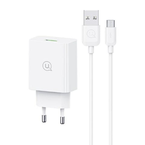 ⁨USAMS Ład. siec. 18W + kabel Micro/USB-A 1m Fast Charging biały/white series SC SCXLTZ01⁩ w sklepie Wasserman.eu