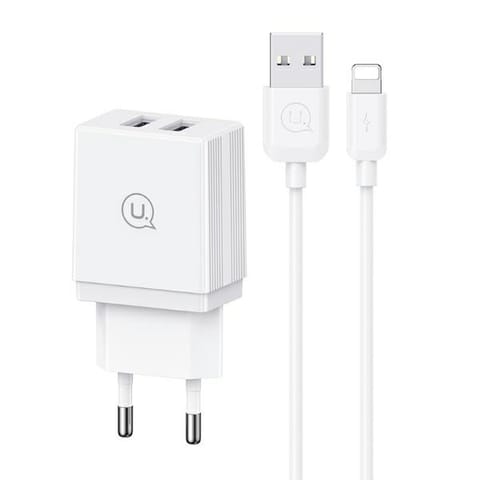 ⁨USAMS Ład. siec. 2xUSB 18W + kabel Lightning/USB-A Fast Charging biały/white series HC HCXLTZ01⁩ w sklepie Wasserman.eu