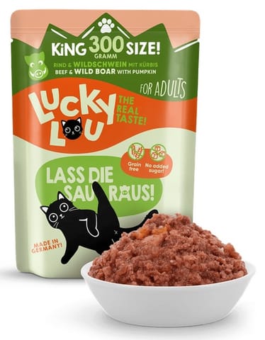 ⁨Lucky Lou Lifestage Adult Wołowina i dzik saszetka 300g⁩ w sklepie Wasserman.eu