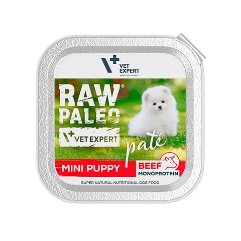 ⁨VetExpert Raw Paleo Wołowina Pate Mini Puppy alu tray 150g⁩ w sklepie Wasserman.eu