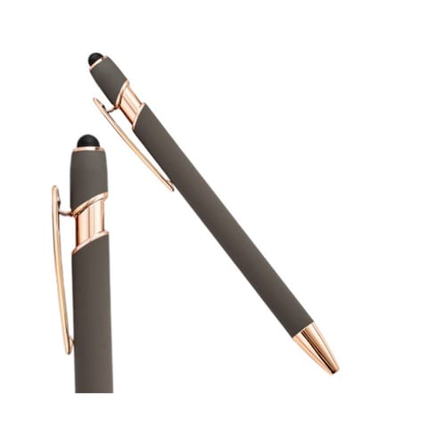 ⁨Długopis metalowy, tusz czarny, touch pen soft touch szary DL05⁩ w sklepie Wasserman.eu