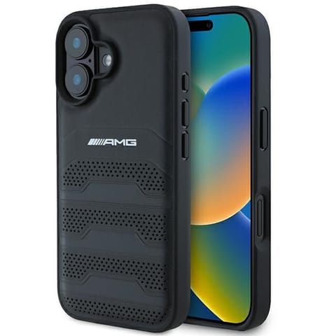 ⁨AMG AMHCP16SGSEBK iPhone 16  6.1" czarny/black hardcase Leather Debossed Lines Black Logo⁩ w sklepie Wasserman.eu