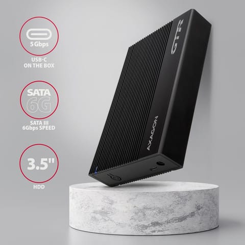 AXAGON EE35-GTR USB-C 3.2 Gen 1 - SATA 6G, 3.5" External Hard Drive Enclosure, Fluted - Black at Wasserman.eu