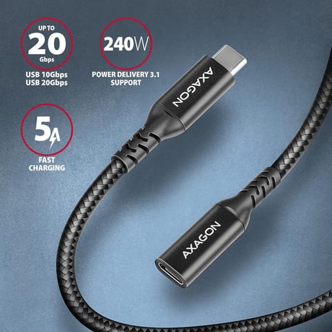 ⁨Kabel przedłużacz USB-CM - USB-CF 3.2 Gen 2 PD 240W 1.5m czarny Axagon⁩ w sklepie Wasserman.eu