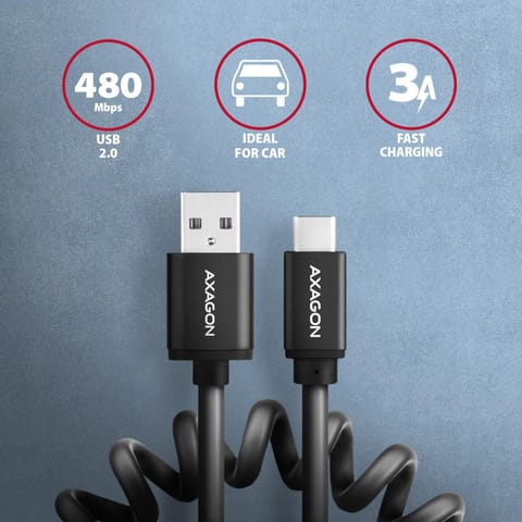 ⁨Kabel USB-C - USB-A Twister USB 2.0, 0.6m czarny Axagon⁩ w sklepie Wasserman.eu