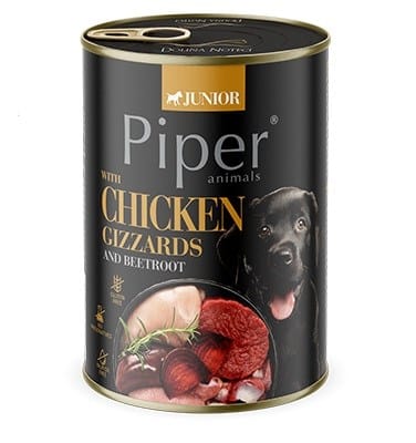 ⁨DOLINA NOTECI Piper Junior Chicken gizzards with beetroot - wet dog food - 400g⁩ at Wasserman.eu