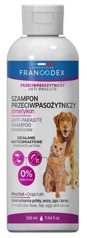 ⁨Francodex Szampon z dimetykonem przeciw pasożytom dla psa i kota 200ml [FR179618]⁩ w sklepie Wasserman.eu