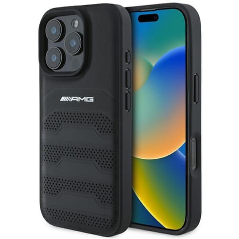 ⁨AMG AMHCP16LGSEBK iPhone 16 Pro  6.3" czarny/black hardcase Leather Debossed Lines Black Logo⁩ w sklepie Wasserman.eu