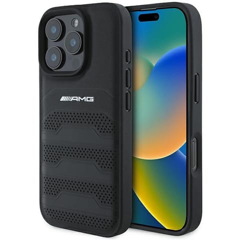 ⁨AMG AMHCP16XGSEBK iPhone 16 Pro Max 6.9" czarny/black hardcase Leather Debossed Lines Black Logo⁩ w sklepie Wasserman.eu