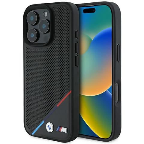 ⁨BMW BMHMP16L23PUPDK iPhone 16 Pro 6.3" czarny/black hardcase M Perforated Tricolor Line MagSafe⁩ w sklepie Wasserman.eu