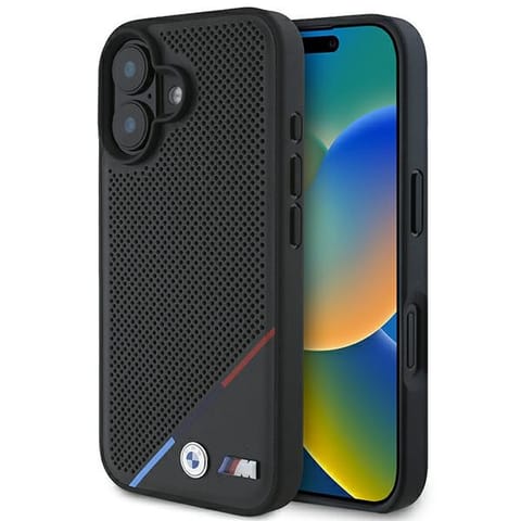 ⁨BMW BMHMP16M23PUPDK iPhone 16 Plus 6.7" czarny/black hardcase M Perforated Tricolor Line MagSafe⁩ w sklepie Wasserman.eu