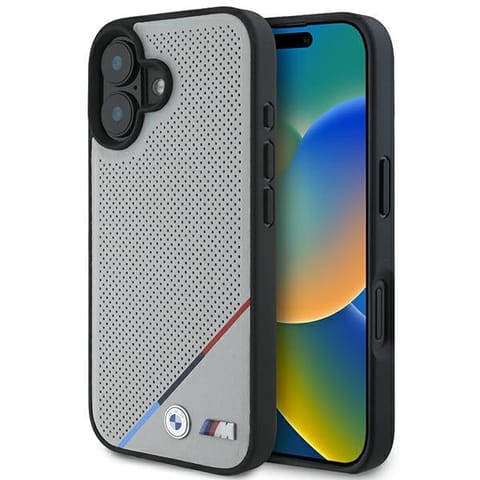 ⁨BMW BMHMP16S23PUPDG iPhone 16 6.1" szary/grey hardcase M Perforated Tricolor Line MagSafe⁩ w sklepie Wasserman.eu