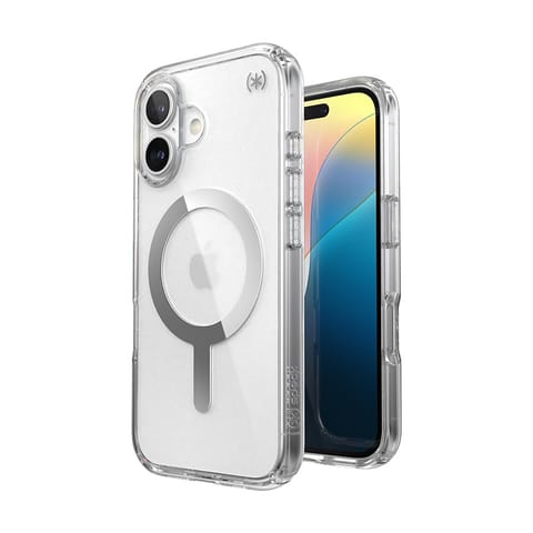 ⁨Speck Presidio Perfect-Clear MagSafe - Etui iPhone 16 (Clear / Chrome Finish / Serene Silver)⁩ w sklepie Wasserman.eu