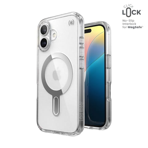 ⁨Speck Presidio Perfect-Clear ClickLock & MagSafe - Etui iPhone 16 (Clear / Chrome Finish / Serene Silver)⁩ w sklepie Wasserman.eu