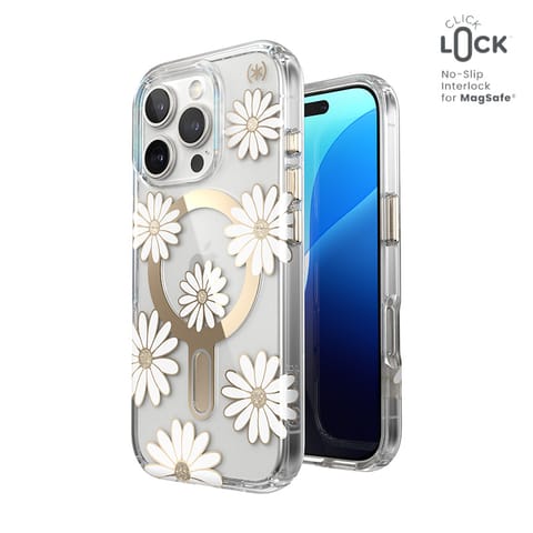 ⁨Speck Presidio Lux ClickLock & MagSafe - Etui iPhone 16 Pro (Sunshine Daisies / Clear / Gold)⁩ w sklepie Wasserman.eu
