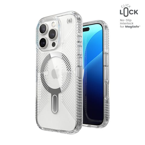 ⁨Speck Presidio Perfect-Clear Grip ClickLock & MagSafe - Etui iPhone 16 Pro (Clear / Chrome Finish / Serene Silver)⁩ w sklepie Wasserman.eu