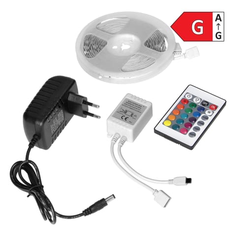 ⁨Zestaw taśma LED 12V 30L/m 100lm/m 7.2W/m IP20 RGB 3m + Sterownik RGB + Zasilacz 12V⁩ w sklepie Wasserman.eu