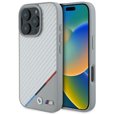 ⁨BMW BMHMP16L23PUDTS iPhone 16 Pro 6.3" szary/grey hardcase M Carbon Tricolor Line MagSafe⁩ w sklepie Wasserman.eu