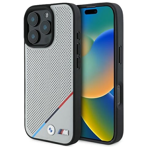 ⁨BMW BMHMP16L23PUPDG iPhone 16 Pro 6.3" szary/grey hardcase M Perforated Tricolor Line MagSafe⁩ w sklepie Wasserman.eu