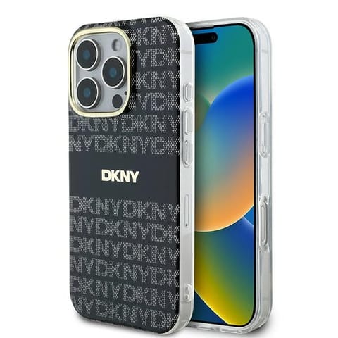 ⁨DKNY DKHMP16XHRHSEK iPhone 16 Pro Max 6.9" czarny/black hardcase Repeat Texture Pattern With Stripe⁩ w sklepie Wasserman.eu