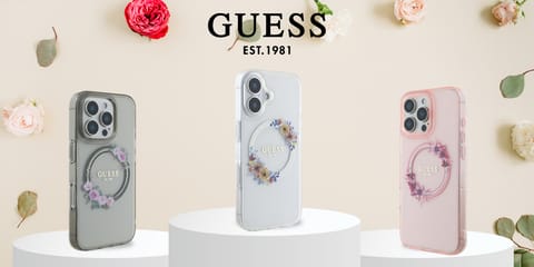 ⁨Guess GUHMP16LHFWFCU iPhone 16 Pro 6.3" fioletowy/purple hardcase IML Flowers Wreath MagSafe⁩ w sklepie Wasserman.eu