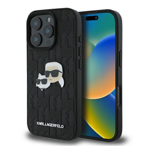 ⁨Karl Lagerfeld KLHCP16LPGKLKCPK iPhone 16 Pro 6.3" czarny/black hardcase Monogram Karl&Chaoupette Head Pin⁩ w sklepie Wasserman.eu