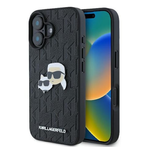 ⁨Karl Lagerfeld KLHCP16SPGKLKCPK iPhone 16 6.1" czarny/black hardcase Monogram Karl&Chaoupette Head Pin⁩ w sklepie Wasserman.eu