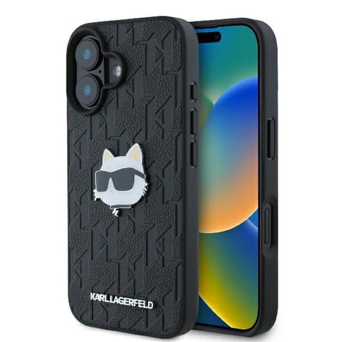 ⁨Karl Lagerfeld KLHCP16SPGKLCHPK iPhone16 6.1" czarny/black hardcase Monogram Choupette Head Pin⁩ w sklepie Wasserman.eu