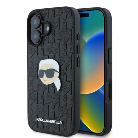 ⁨Karl Lagerfeld KLHCP16SPGKLKIPK iPhone 16 6.1" czarny/black hardcase Monogram Karl Head Pin⁩ w sklepie Wasserman.eu