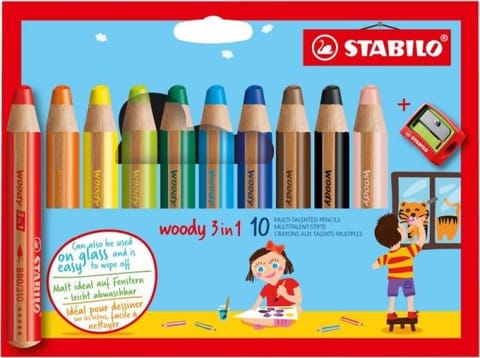 ⁨Crayons 10 colours STABILO woody 3 in 1 case with sharpener 880/10-2⁩ at Wasserman.eu