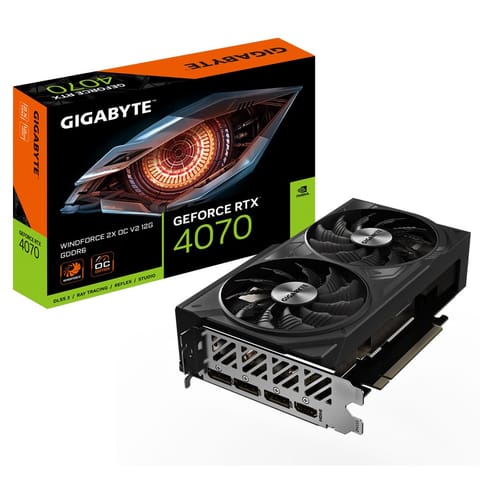 ⁨GIGABYTE GeForce RTX 4070 WINDFORCE 2X OC V2 12G Graphics Card - 12GB GDDR6, 192bit, PCI-E 4.0, 2490MHz Core Clock, 3 x DisplayPort 1.4a, 1 x HDMI 2.1a, NVIDIA DLSS 3, GV-N4070WF2OCV2-12GD⁩ at Wasserman.eu