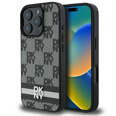 ⁨DKNY DKHCP16LPCPTSSK iPhone 16 Pro 6.3"  czarny/black hardcase Checkered Pattern & Printed Stripes⁩ w sklepie Wasserman.eu