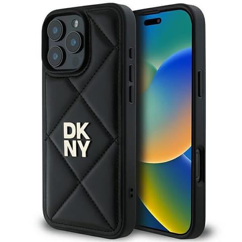 ⁨DKNY DKHCP16LPQDSLK iPhone 16 Pro 6.3" czarny/black Quilted Stack Logo⁩ w sklepie Wasserman.eu