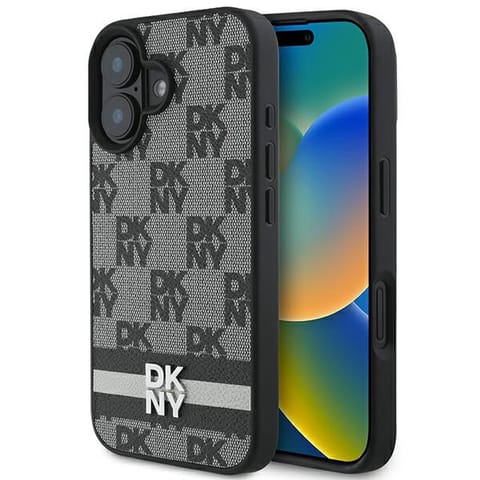 ⁨DKNY DKHCP16SPCPTSSK iPhone 16 6.1" 6.1" czarny/black hardcase Checkered Pattern & Printed Stripes⁩ w sklepie Wasserman.eu