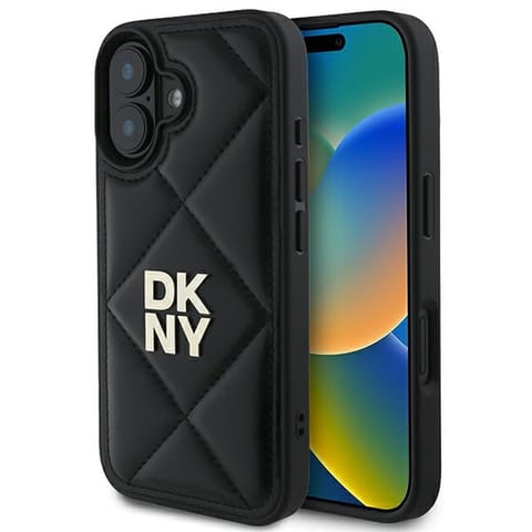 ⁨DKNY DKHCP16SPQDSLK iPhone 16 6.1" czarny/black Quilted Stack Logo⁩ w sklepie Wasserman.eu