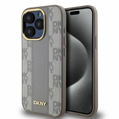 ⁨DKNY DKHMP15LPCPVSLE iPhone 15 Pro 6.1" beżowy/beige hardcase Leather Checkered Mono Pattern MagSafe⁩ w sklepie Wasserman.eu