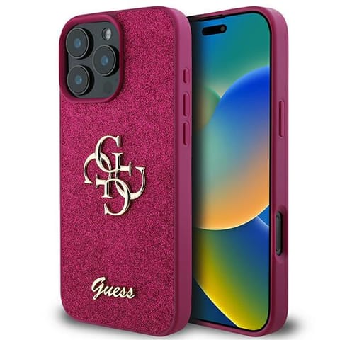 ⁨Guess GUHCP16LHG4SGU iPhone 16 Pro 6.3" fioletowy/purple hardcase Glitter Script Big 4G⁩ w sklepie Wasserman.eu