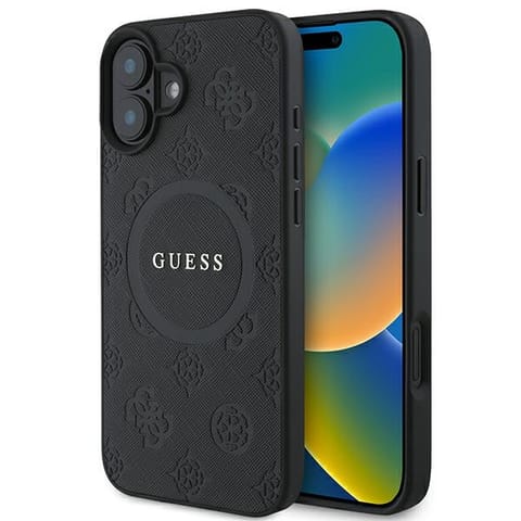 ⁨Guess GUHMP16SPSAPSMEK iPhone 16 6.1" czarny/black hardcase Saffiano Peony Classic Logo MagSafe⁩ w sklepie Wasserman.eu