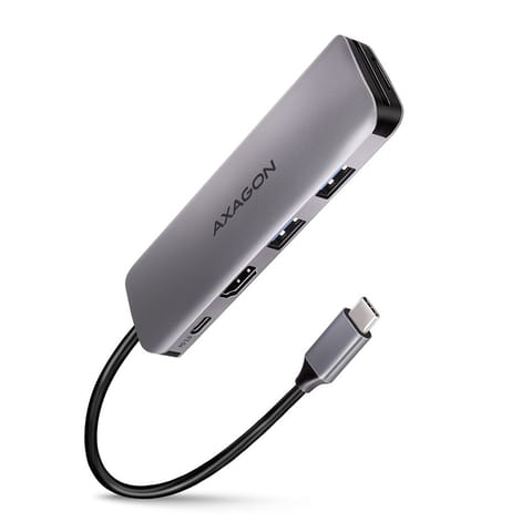 ⁨AXAGON HMC-5 USB-C hub, 2x USB-A, HDMI, 2x USB-C 3.2 Gen 1, 1x SD, 1x microSD, silver⁩ at Wasserman.eu